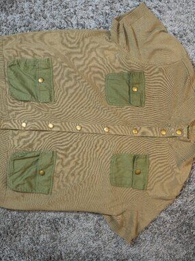 Lauren Ralph Lauren Women's 3X Knit Cartigan Snap Front Top Short Sleeve Olive